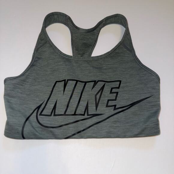 Nike Swoosh Futura Sports Bra Size Medium Gray Racerback Compression Logo Active - Picture 2 of 10